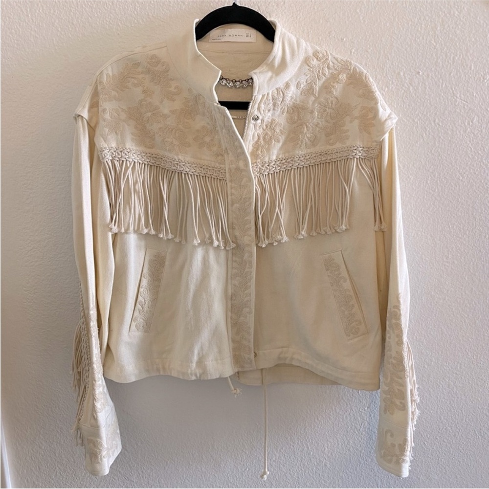 Zara Cream Fringe Women's Jacket